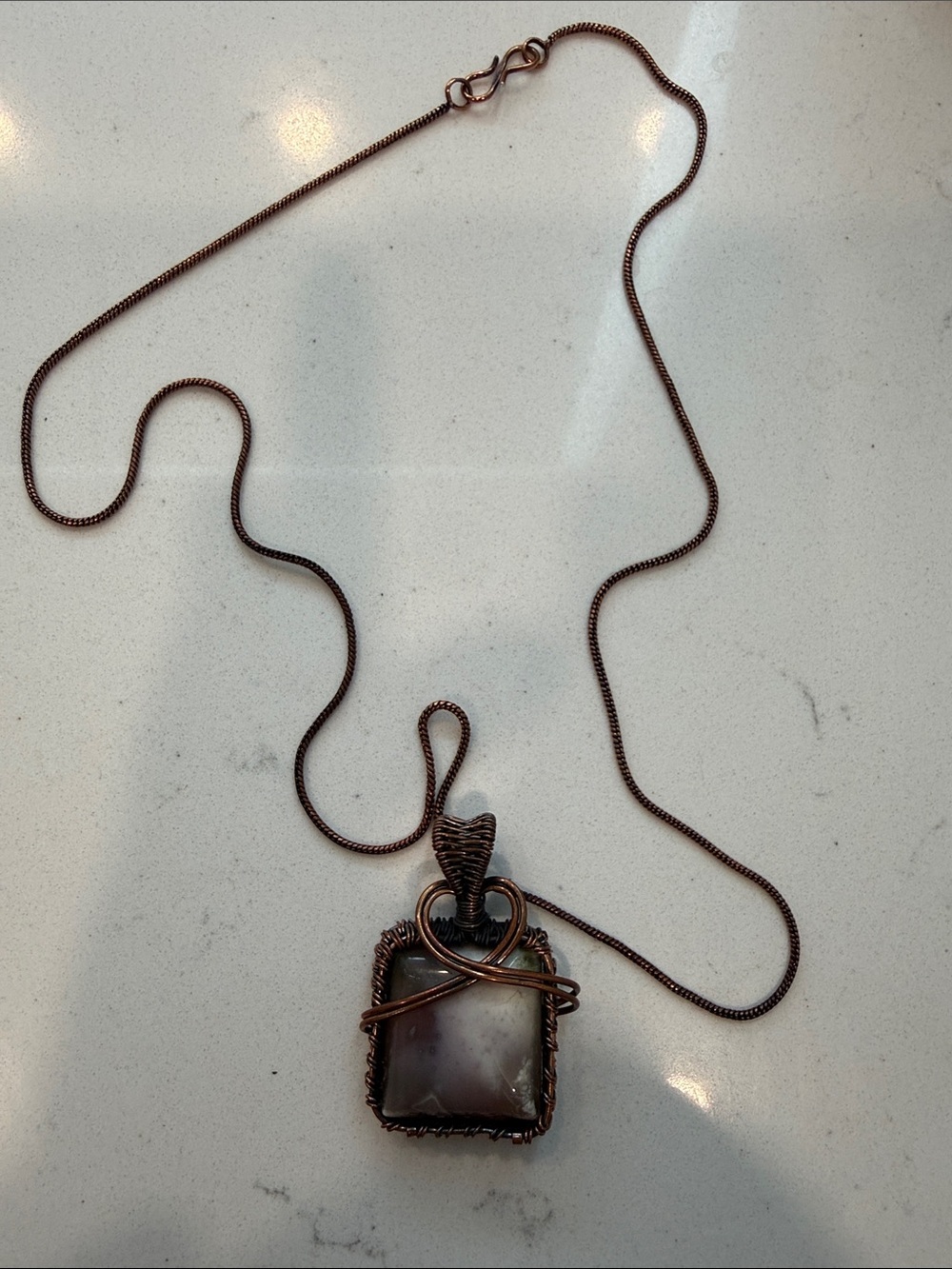 Handcrafted Copper Wire Wrapped Brown Gemstone Pendant Necklace